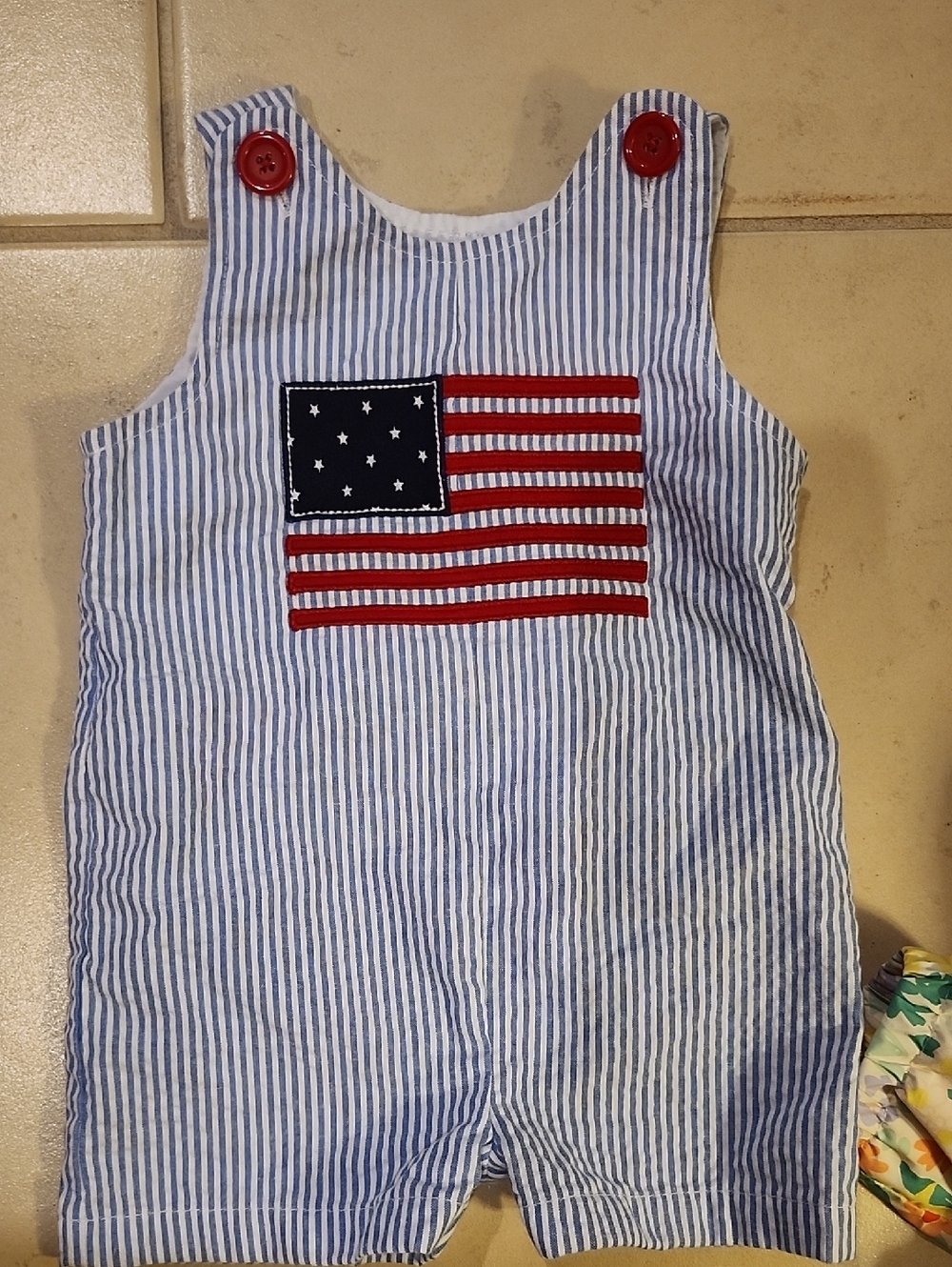 Striped Seersucker Baby Romper with Flag Applique Good Lad SIZE 9 MONTHS